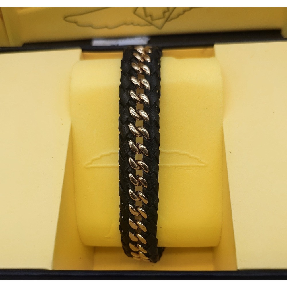 Invicta Braided Leather and Gold Tone Chain Bracelet [GNH026793]